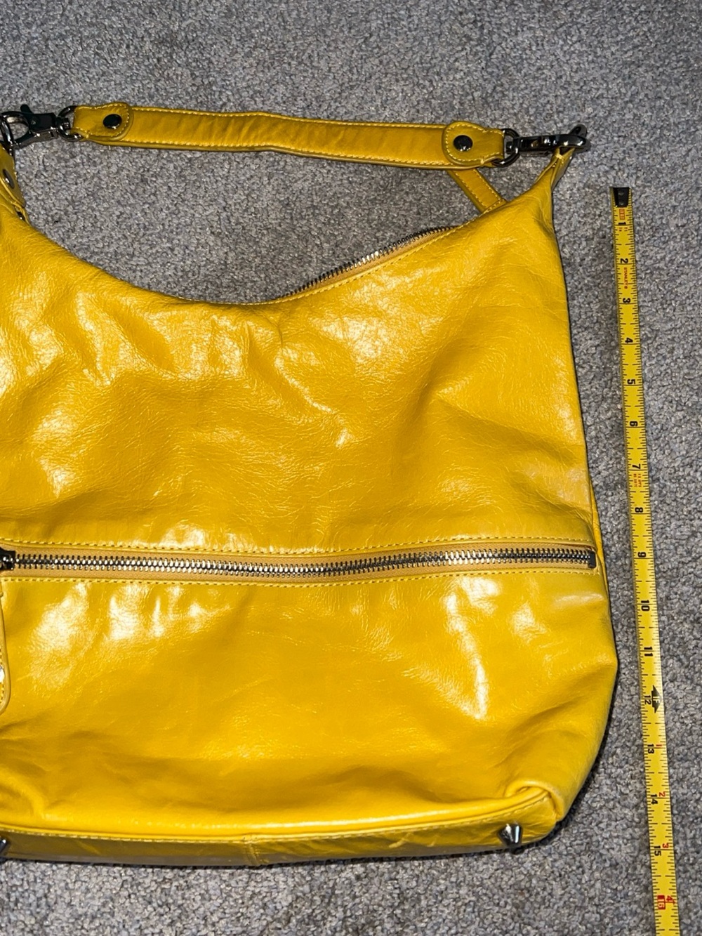 HOBO International Shoulder Bag Citrus Yellow Leather Outside Pocket Zip Closure - Picture 11 of 16